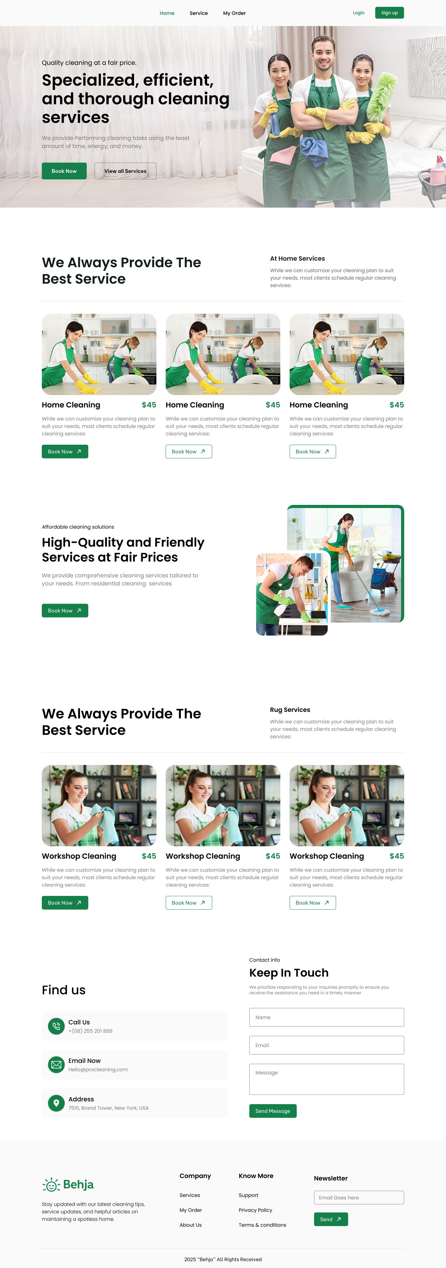 Safe Service cleaning services landing page